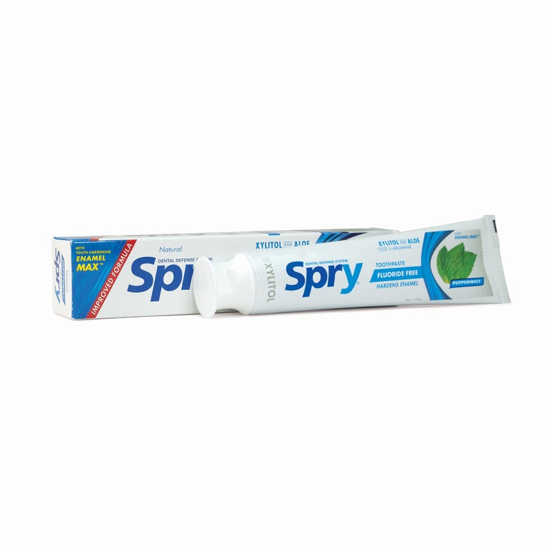Spry Natural Xylitol Toothpaste 5oz for Adults and Kids Fluoride Free Gentle for Sensitive Teeth Whitening and Remineralizing Breath Freshening Mouth Moisturizing Peppermint Pack of 6